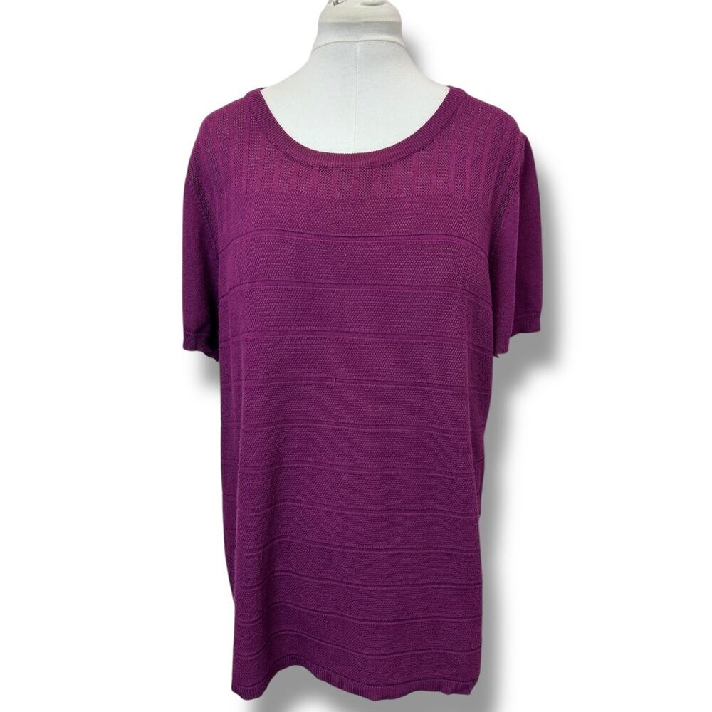 Lane Bryant Women’s Short Sleeve Scoop Neck Pointelle Knit Sweater Purple 22/24